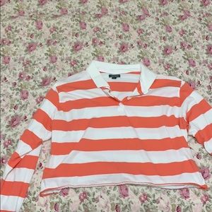 pink and white collared striped crop-top